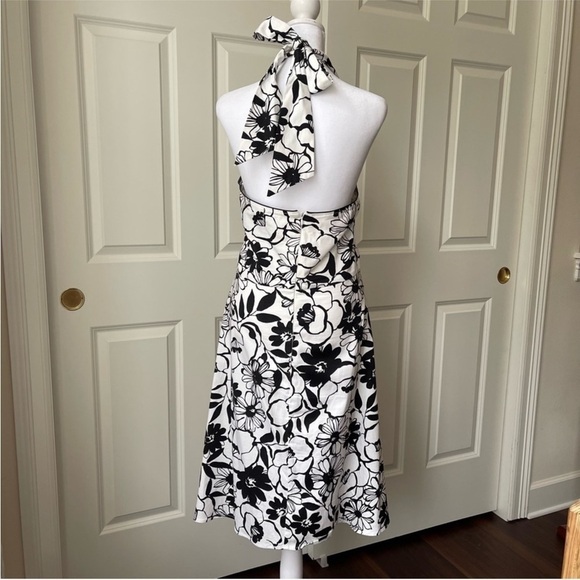 A.P.N.Y. Cotton Halter Dress Backless Black and White Floral - Picture 3 of 8